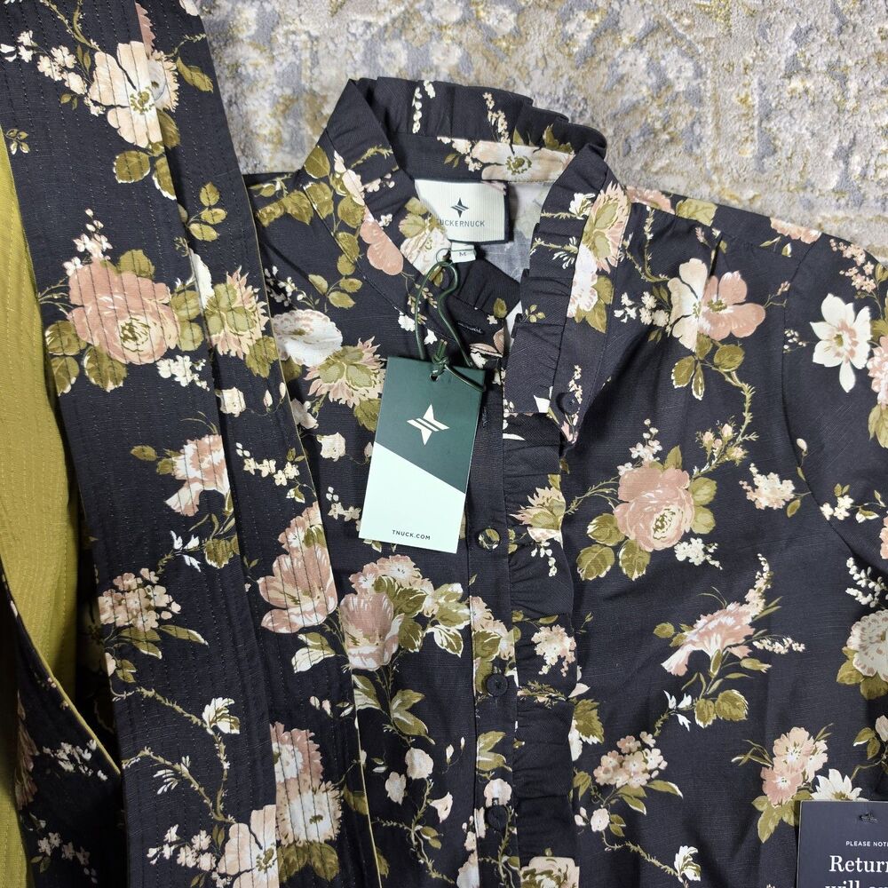 Tuckernuck NEW Midnight Garden Black Floral Drop Waist Tate Mini Dress Size M - Picture 3 of 7